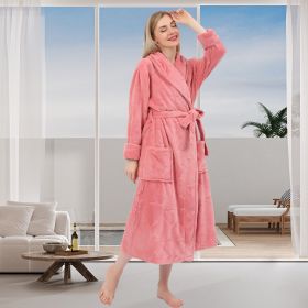 Women's Embossed Shaggy Fleece Robe Warm Plush Long Bathrobe for Women shawl collar nightgown (Color: Heart Emboss, size: L)