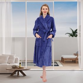 Women's Embossed Shaggy Fleece Robe Warm Plush Long Bathrobe for Women shawl collar nightgown (Color: Circle Snuff, size: XL)