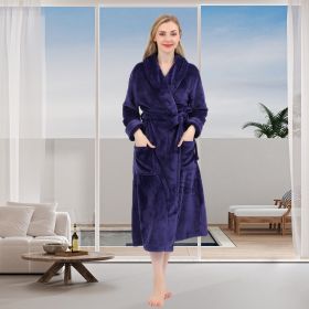 Women's Shaggy Fleece Robe Warm Plush Long Bathrobe for Women shawl collar nightgown with Pockets (Color: Denim Blue, size: S)