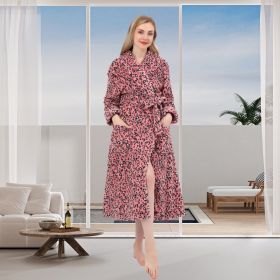 Women's Allover Print Shaggy Fleece Robe Warm Plush Long Bathrobe for Women shawl collar nightgown (Color: Leopard Print, size: XL)