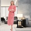 Women's Embossed Shaggy Fleece Robe Warm Plush Long Bathrobe for Women shawl collar nightgown