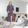 Women's Allover Print Shaggy Fleece Robe Warm Plush Long Bathrobe for Women shawl collar nightgown