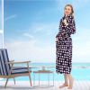 Women's Allover Print Shaggy Fleece Robe Warm Plush Long Bathrobe for Women shawl collar nightgown